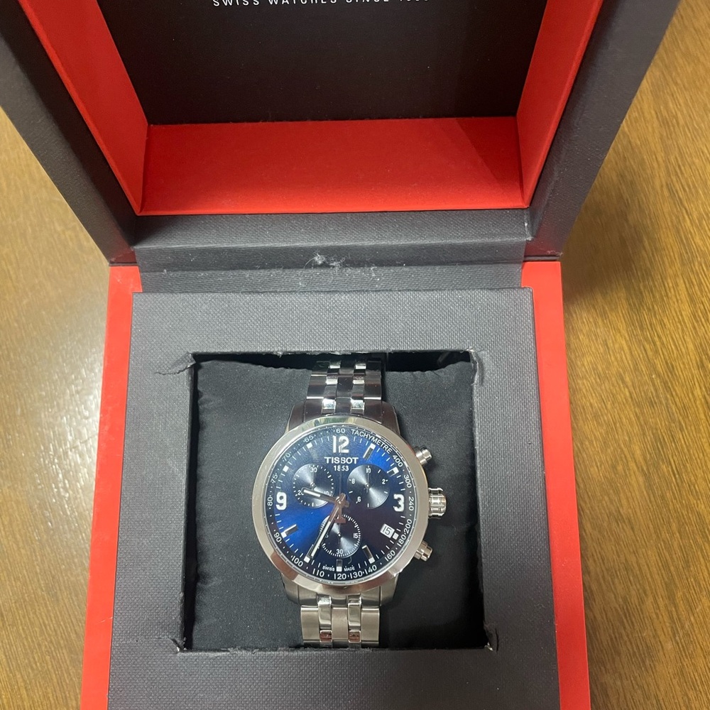 SOLD Tissot Silver Watch with Deep Blue Dial